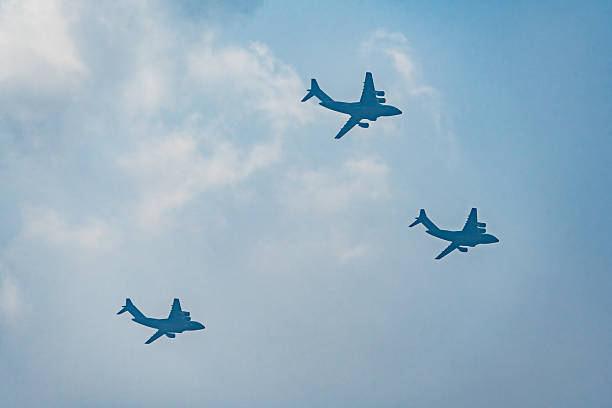 Beijing, China - 3rd September 2025 - Air echelons fly over Chang'an Avenue during victory Day parade