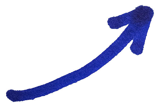 Hand-drawn upward arrow in blue marker on a white background, representing growth, direction, and success.