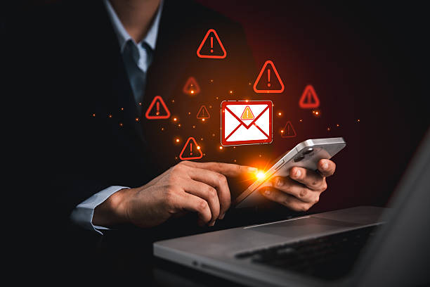 istock Concept of email security inbox alert, notification icon, warning spam, junk mail, virus compromise information, highlighting of protection in internet communication, modern email technology. 2233467112