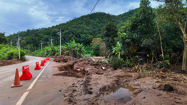 istock Flood Damage and Erosion Along Mountain Road 2233468088