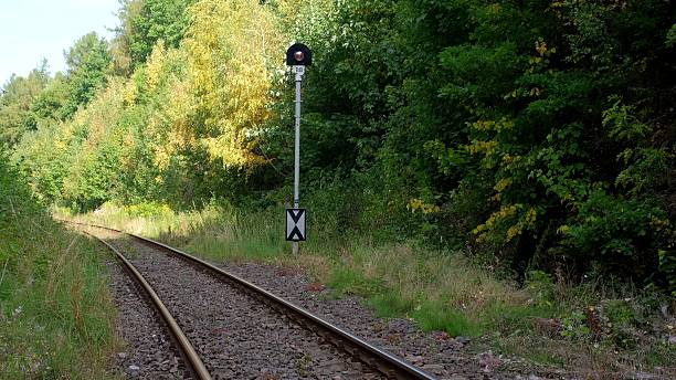 istock Single Track Railway with Semaphore Light Controlling Train Movement and Preventing Accident 2233471752