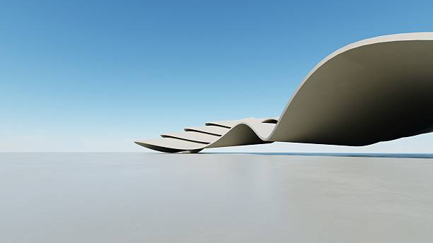 istock Abstract wavy curved architecture background, Empty space with concrete floor, Futuristic modern exterior backdrop, 3d rendering of car presentation  building 2233476074