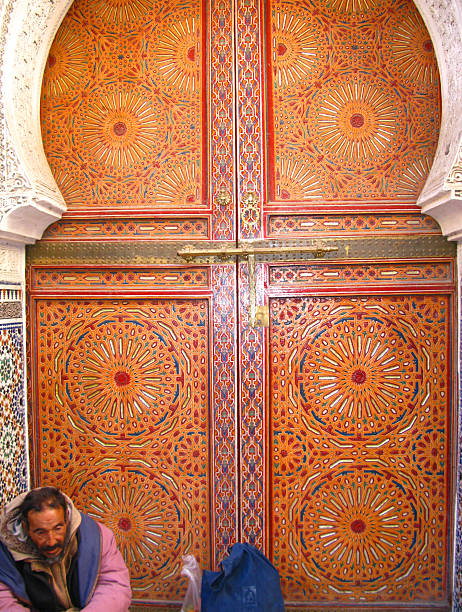 Morocco. Fez. Tthe royal palace founded by the Merinids in 1320. It opens onto the Place des Alaouites through huge doors chiseled in copper made by a local craftsman around 1970.