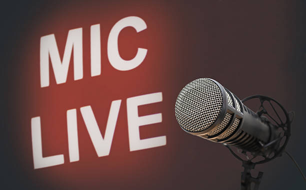 istock Professional microphone and on air sign 2233479182