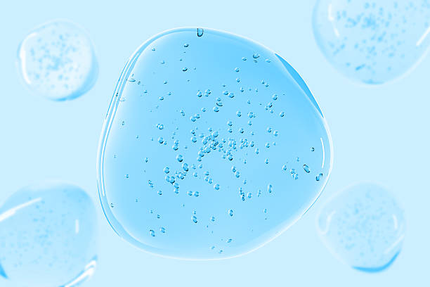 istock Blue transparent gel drop with air bubbles on aqua background. Abstract cosmetic texture, skincare serum or hyaluronic acid concept. Clean, minimal design for beauty and wellness themes. 2233480861