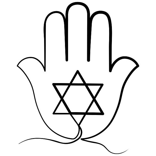 istock Hamsa icon. Star David symbol. Jewish hand figure. Vector outline illustration. 2233485695