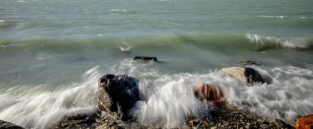 Slow shutter speed captures the waves of plateau lakes