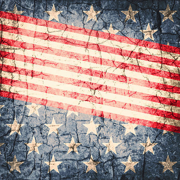 USA Flag Overlay on Old Wall Surface Texture for Background Use