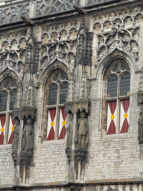 Close up of the ornate architectural detail on the town hall in the historic centre of Middelburg