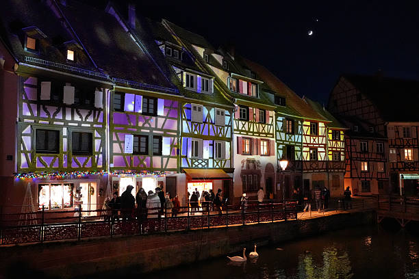 The half-timbered houses along the canal in Colmar's \