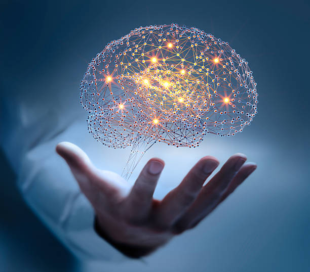 istock Human hand holding a glowing digital neural network brain 2233500439