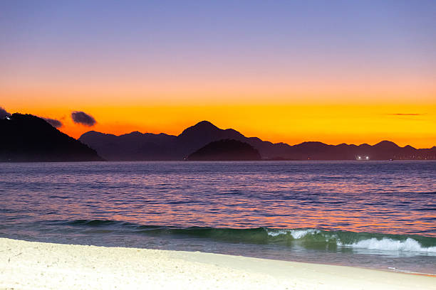 sunrise on Copacabana beach in Rio de Janeiro, Brazil.