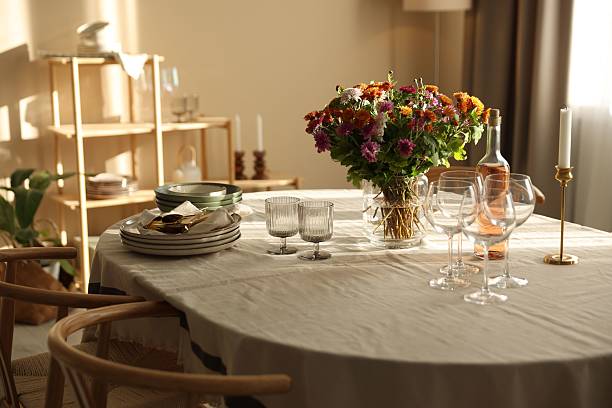 istock Stylish table setting with dishware, glasses and beautiful flowers indoors 2233521365