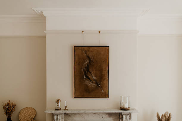 istock Abstract Artwork Above a Marble Fireplace in Minimalist Interior 2233522001