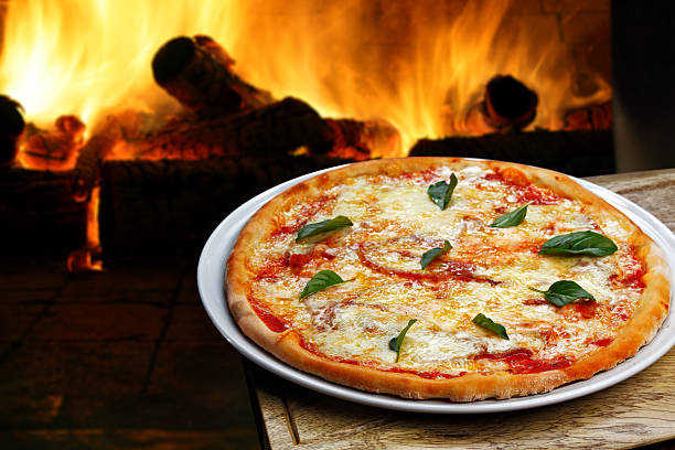 Pizza baked in a wood-fired oven
