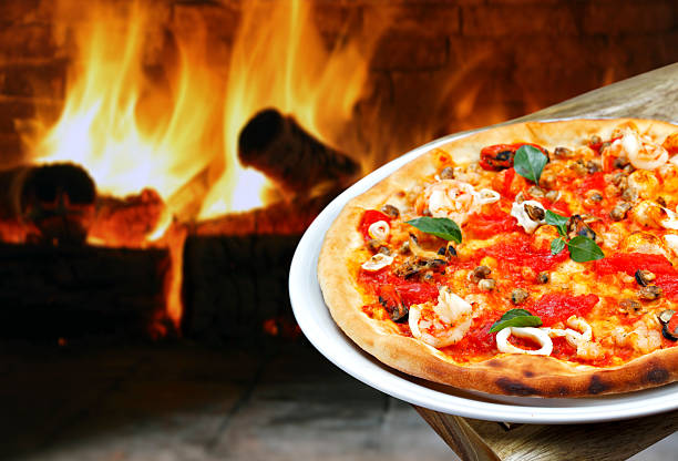 Pizza baked in a wood-fired oven