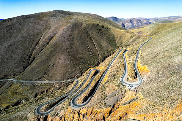 Winding mountain road (Ruta 52) through volcanic landscape, Antofagasta de la Sierra, Catamarca, Puna, Argentina