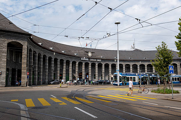 Zurich, Switzerland, August 26, 2025. Enge tram and train station exterior view