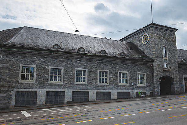Zurich, Switzerland, August 26, 2025. Enge tram and train station exterior view