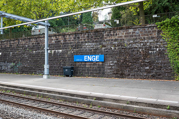 Zurich, Switzerland, August 26, 2025. Enge tram and train station exterior view
