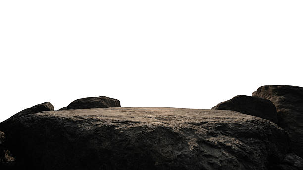 istock Dark rock stone isolated white background, Cliff edge black formation platform 2233530905