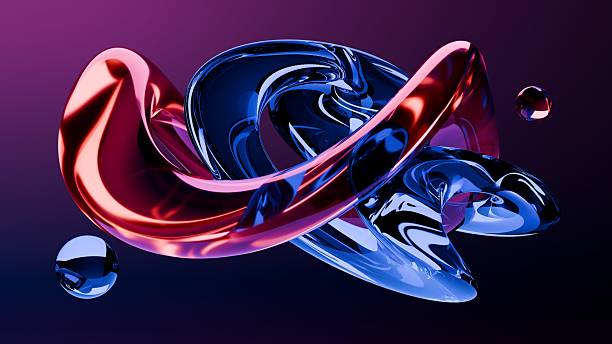 istock Fluid liquid glass red blue shapes and spheres abstract background. 3d illustration 2233533662