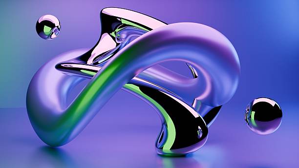 Fluid liquid chrome metal shapes and spheres abstract background. 3d illustration contemporary art