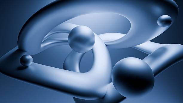 Fluid liquid chrome metal shapes and spheres abstract background. 3d illustration