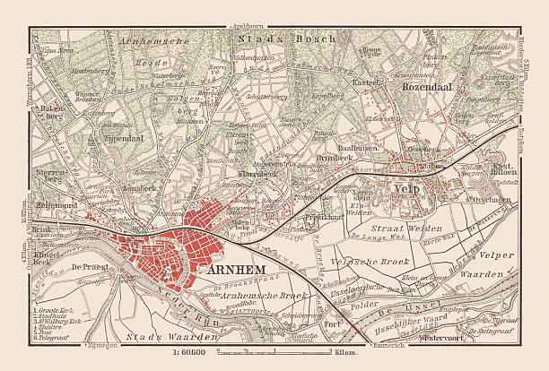 istock Map of Arnhem and surroundings, Netherlands, lithograph, published in 1897 2233541855