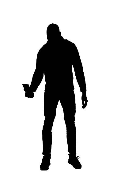 istock silhouette of  front view of a man making a self-portrait on white background 2233541972