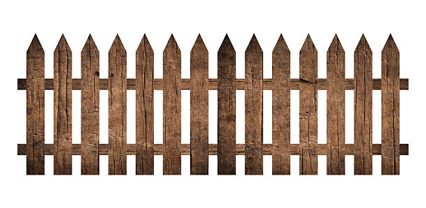 istock Brown wooden fence isolated on a white background that separates the objects. There are clipping paths for the designs and decoration 2233557628