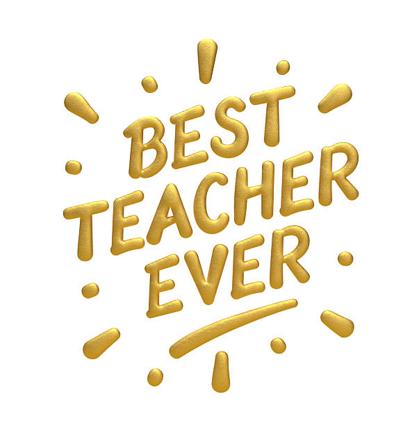 Best Teacher Ever golden 3D lettering design. Shiny golden 3D text reading Best Teacher Ever with decorative accents, perfect for Teachers Day cards, appreciation designs, and school events.