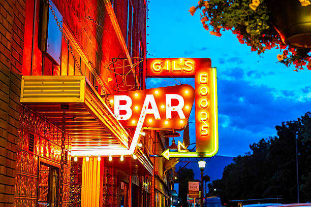 Livingston, MT, USA - July 31, 2025: A vibrant and colorful view of the downtown streets of Livingston, Montana, showcasing the lively dining and shopping district