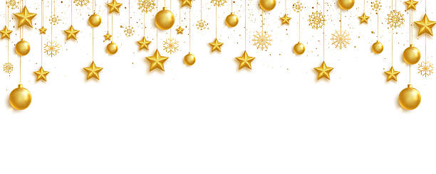 istock Gold balls, stars and snowflakes frame. Celebration background. Bright Holiday ornament. Luxury hanging baubles. Christmas 3d gold glass toys. Festive glitter design elements. Vector illustration 2233565672