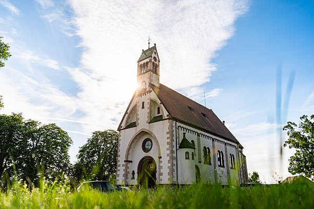 Church in countryside at sunrise, Witterschnee Pilgrimage Church, Löffingen, Black Forest
