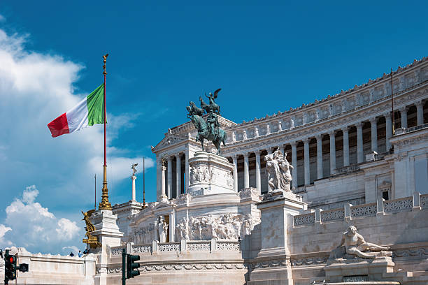 The Vittoriano Monument (Victor Emmanuel II equestrian statue designed in 1889) on Piazza Venezia in downtown Rome, Italy.