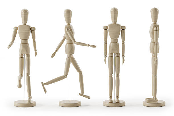 istock Set wooden figure a man on white background isolation 2233586883