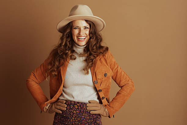 Confident Woman Posing in Autumn Fashion stock photo