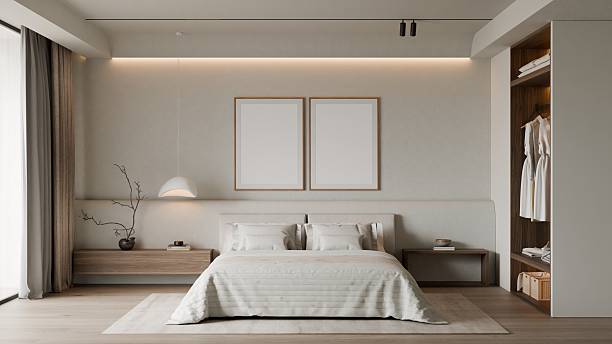 istock Modern Minimalist Bedroom Interior Frame Poster Mockup 2233589700