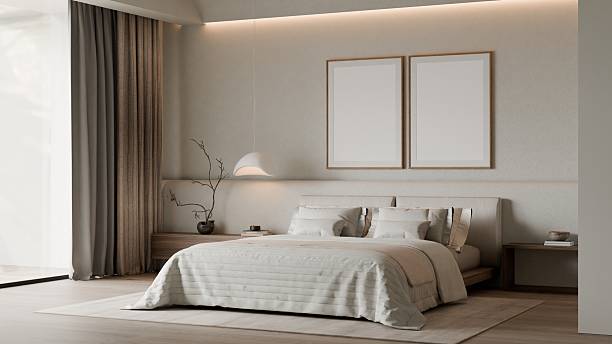 istock Modern Minimalist Bedroom Interior Frame Poster Mockup 2233589734