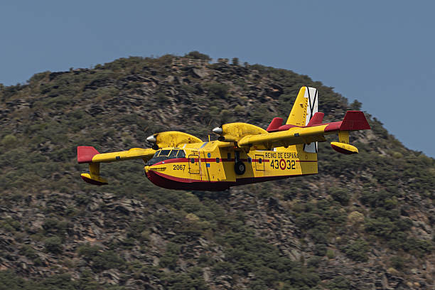 Canadair CL 415 firefighter airplane working in horrible forest fires in Spain in the summer of 2025