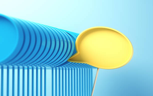 istock Yellow Blank Speech Bubble Standing Out Amongst Rows of Turquoise Speech Bubbles on a Blue Soft Infinite Background 2233598893