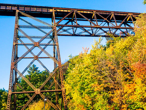 istock Rustic Train Bridge Surrounded by Vibrant Autumn Foliage in Nature Setting 2233608804