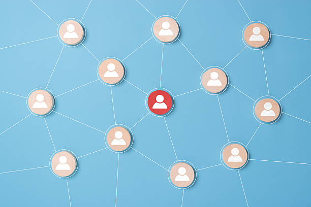 istock Wooden blocks with people icon on blue background, Organisation structure, social network, Leadership, team building, recruitment business, management and human resources concepts 2233617872