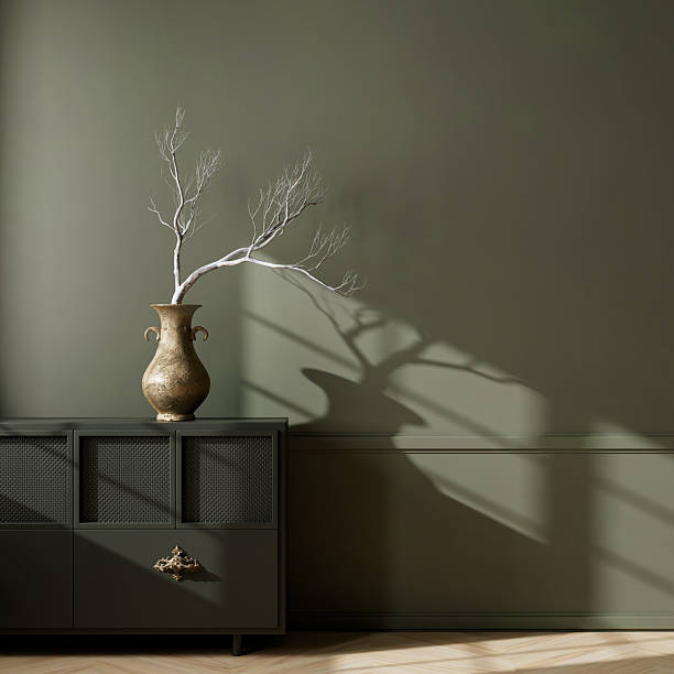 istock Modern interior with decorative vase and branch. 3D illustration 2233619077