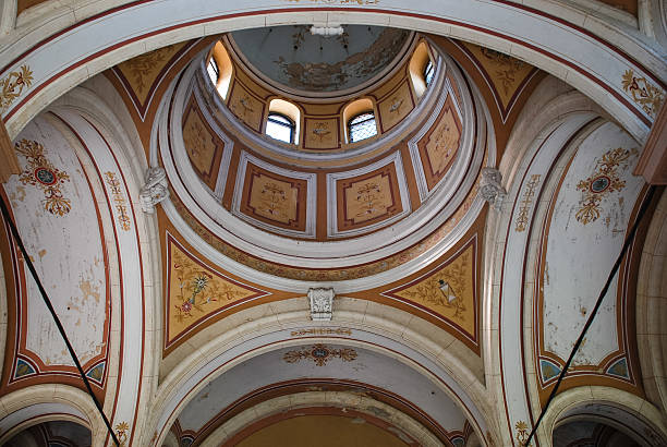 Zagreb, Croatia - August 28, 2012 - Ornate church ceiling with detailed architectural design and intricate patterns.