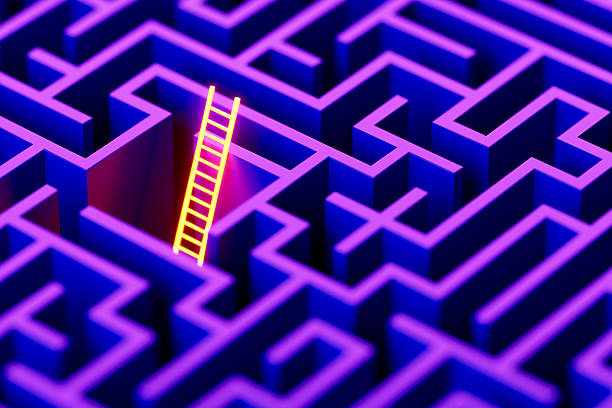 istock Staircase Inside Neon-Lit Maze, Strategic Thinking and Growth Concept 2233637873
