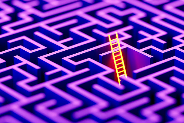 istock Staircase Inside Neon-Lit Maze, Strategic Thinking and Growth Concept 2233637988