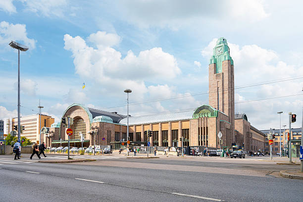 Helsinki, Finland. August 27 2025.  panoramic view of the Helsinki railway station in the city center