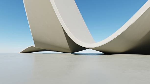 istock Abstract wavy curved architecture background, Empty space with concrete floor, Futuristic modern exterior backdrop, 3d rendering of car presentation  building 2233643432